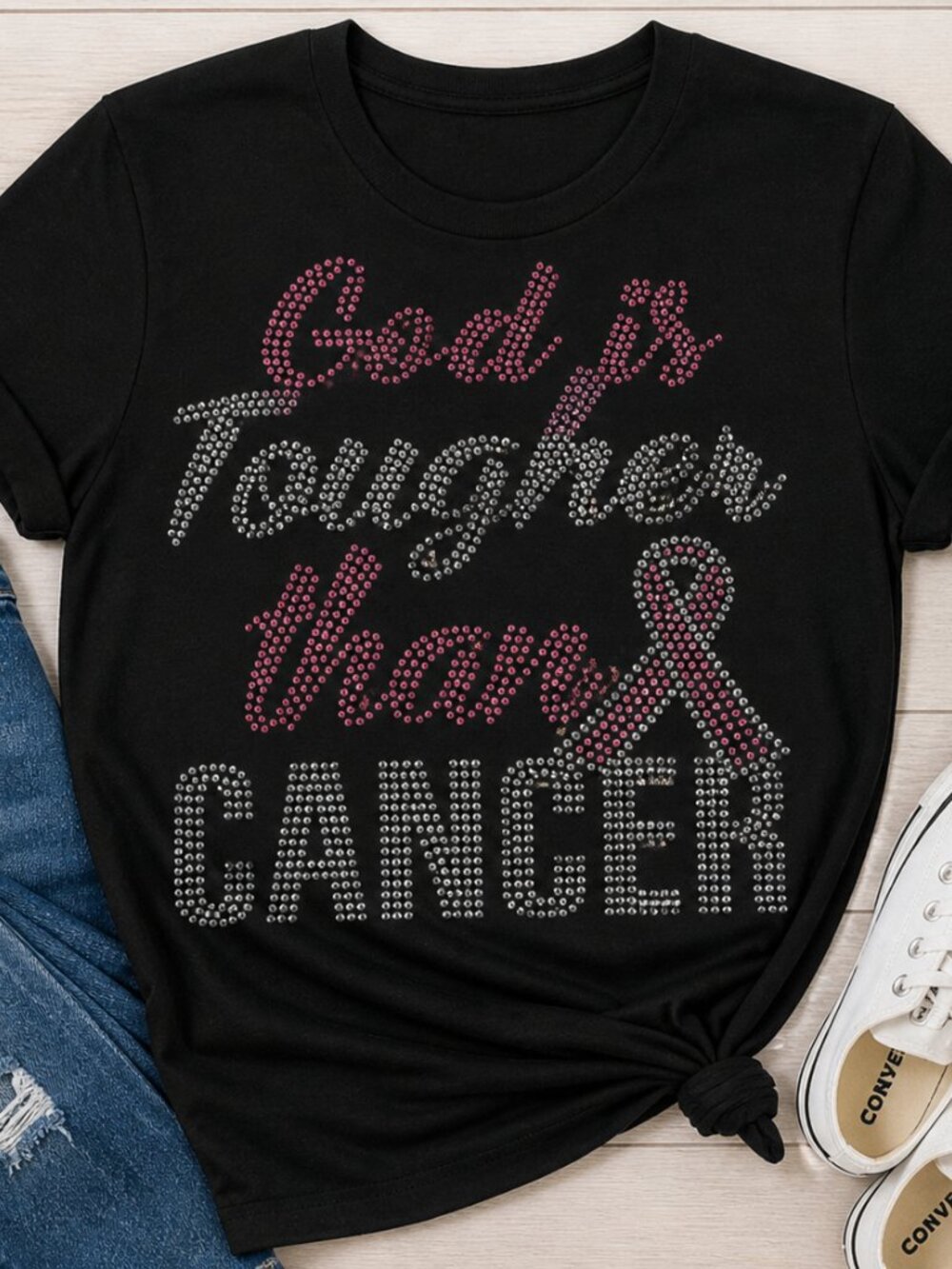 I'm Tougher Than Cancer Rhinestone T-shirt
